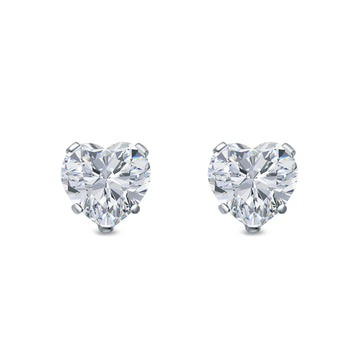 Heart Stud Earrings Simulated CZ 925 Sterling Silver (4mm-8mm)